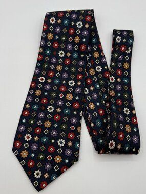 Vtg Rooster New Traditions Luxury Tie Geometric Floral Silk Necktie 58 x3.75 USA